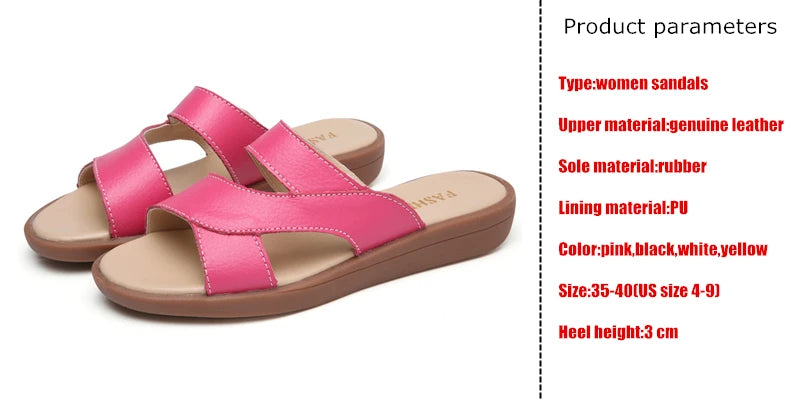 Women Old Mother Female Ladies Shoes Sandals Cow Genuine Leather Slip On Summer Beach Casual Size 35-40 YL-1802