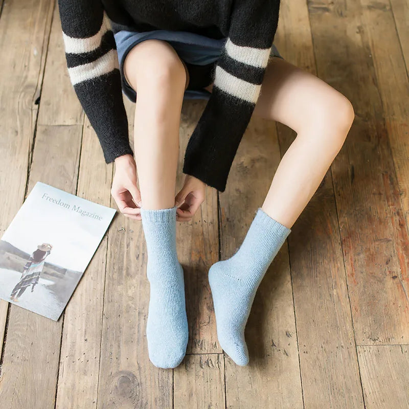 2 Pairs Women's Winter Thick Warm Casual Wool Socks For Girls Pure Colour Cashmere Socks