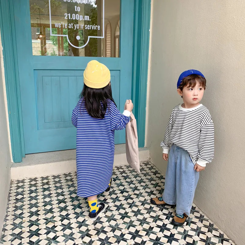 Kids Clothes Brother and Sister Hoodies Striped Girls Boys Sweatshirts For Children 12M-6T