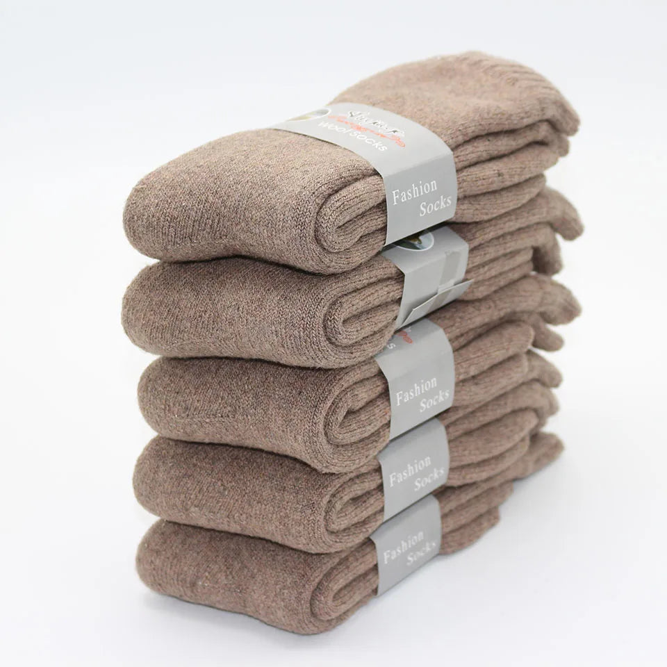 5 Pair Winter Men's Merino Wool Long Socks Thick Warm Large Size High Quality Harajuku Retro Snow Casual Anti-Freeze Pure Cashmere Socks