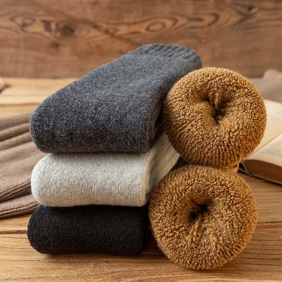 5 Pair Winter Men's Merino Wool Long Socks Thick Warm Large Size High Quality Harajuku Retro Snow Casual Anti-Freeze Pure Cashmere Socks