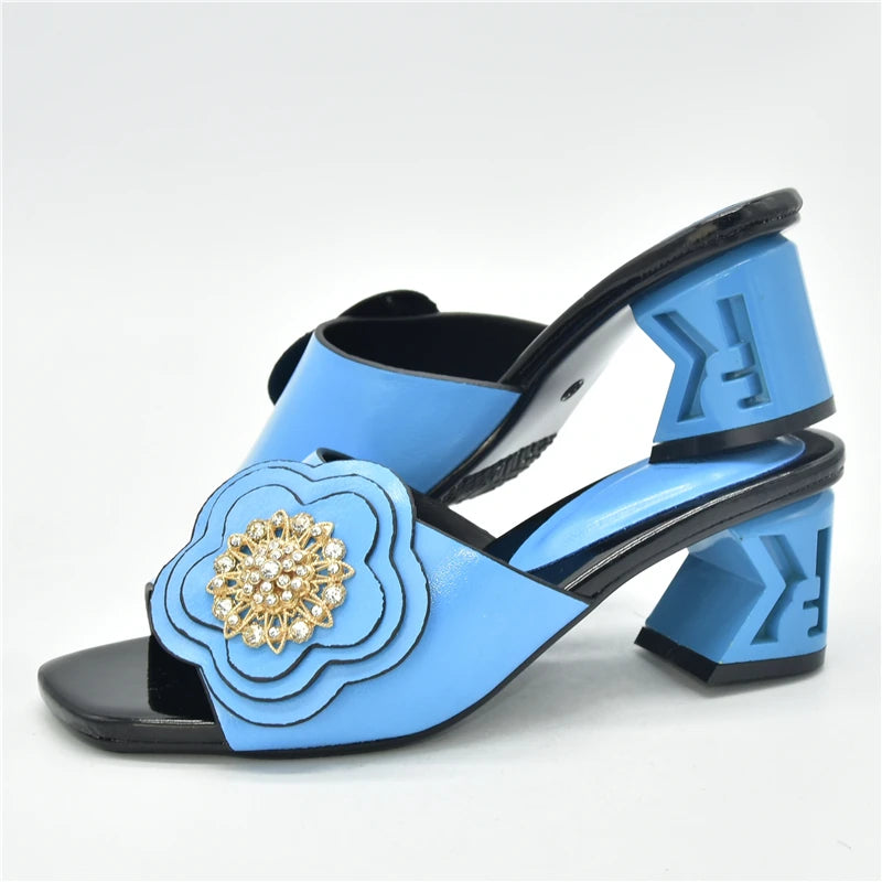 African Women Party High Heels Sexy Ladies Open Toe Slip-On Shoes Decorated with Rhinestone Plus Size for Ladies