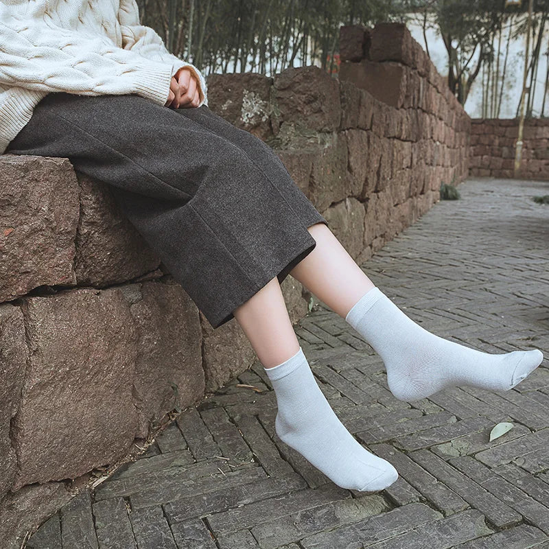 10 Pairs Women's Solid Colour Bamboo Fibre Socks Korean Casual Fashion Breathable Harajuku Female Socks