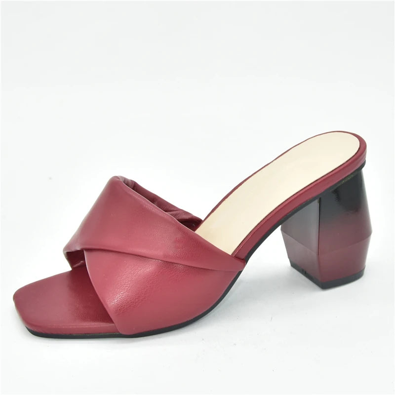 Italian Ladies Shoes Nigerian Women Shoes Pu Leather Sling Back Slipper for Party Open Toe Pumps High Heels Sexy Ladies