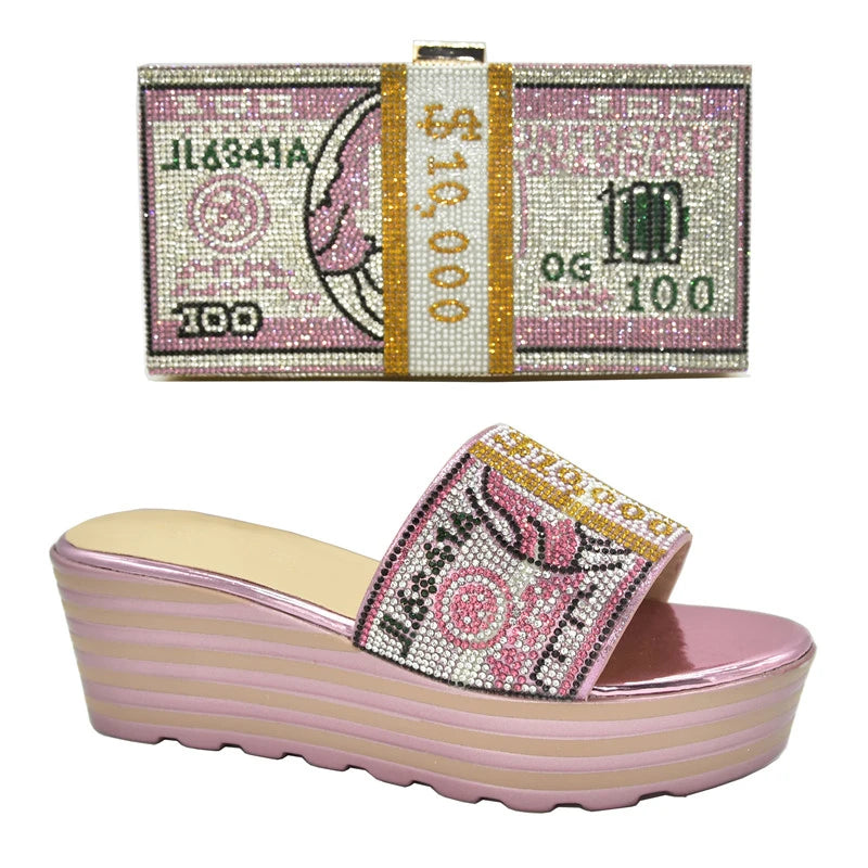 African Women's Wedding Slip-On High Heels Shoes Decorated with Rhinestone for Ladies Bride Pumps
