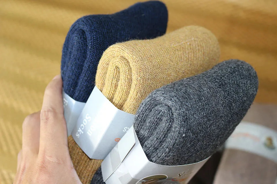 5 Pair Winter Men's Merino Wool Long Socks Thick Warm Large Size High Quality Harajuku Retro Snow Casual Anti-Freeze Pure Cashmere Socks