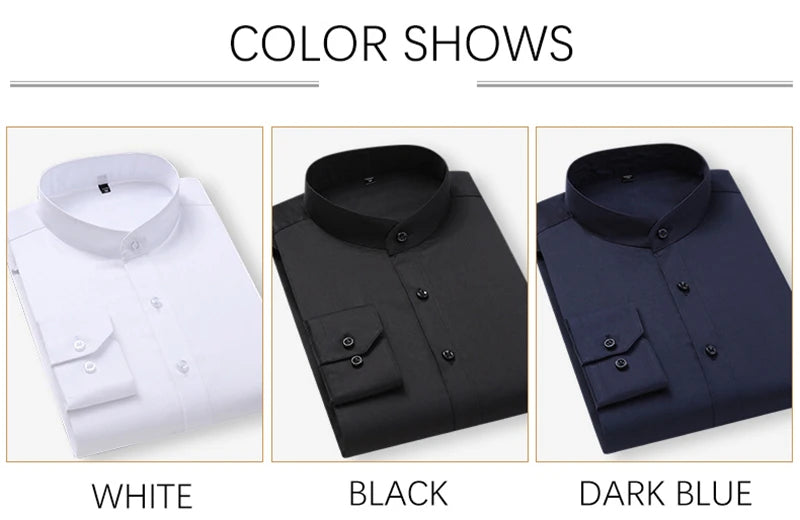 Autumn Long Sleeve Shirt Men's White Shirt Stand Collar Slim Fit Business Work Shirts for Men Plus Size 5XL