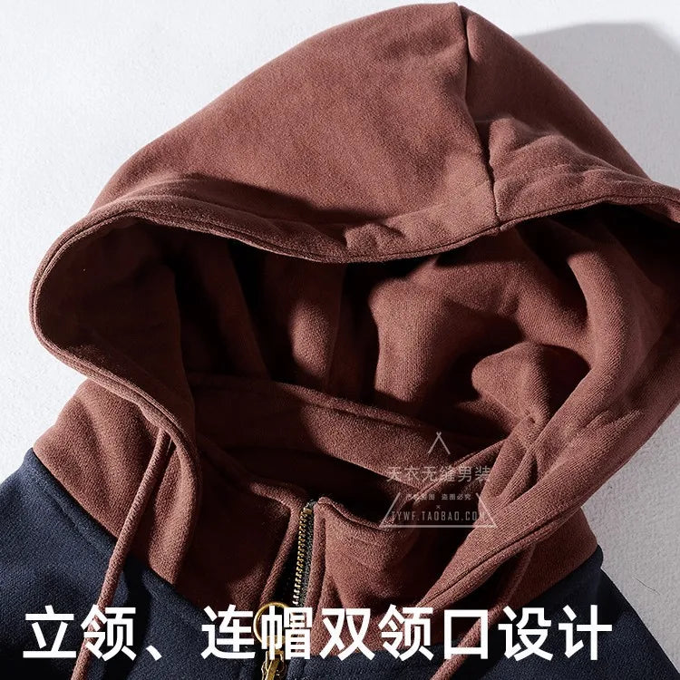 Autumn and Winter Fashion Pure Cotton Terry Heavyweight Thick Plus Velvet Hoodies for Men's Loose Hooded Pullover Sportswear