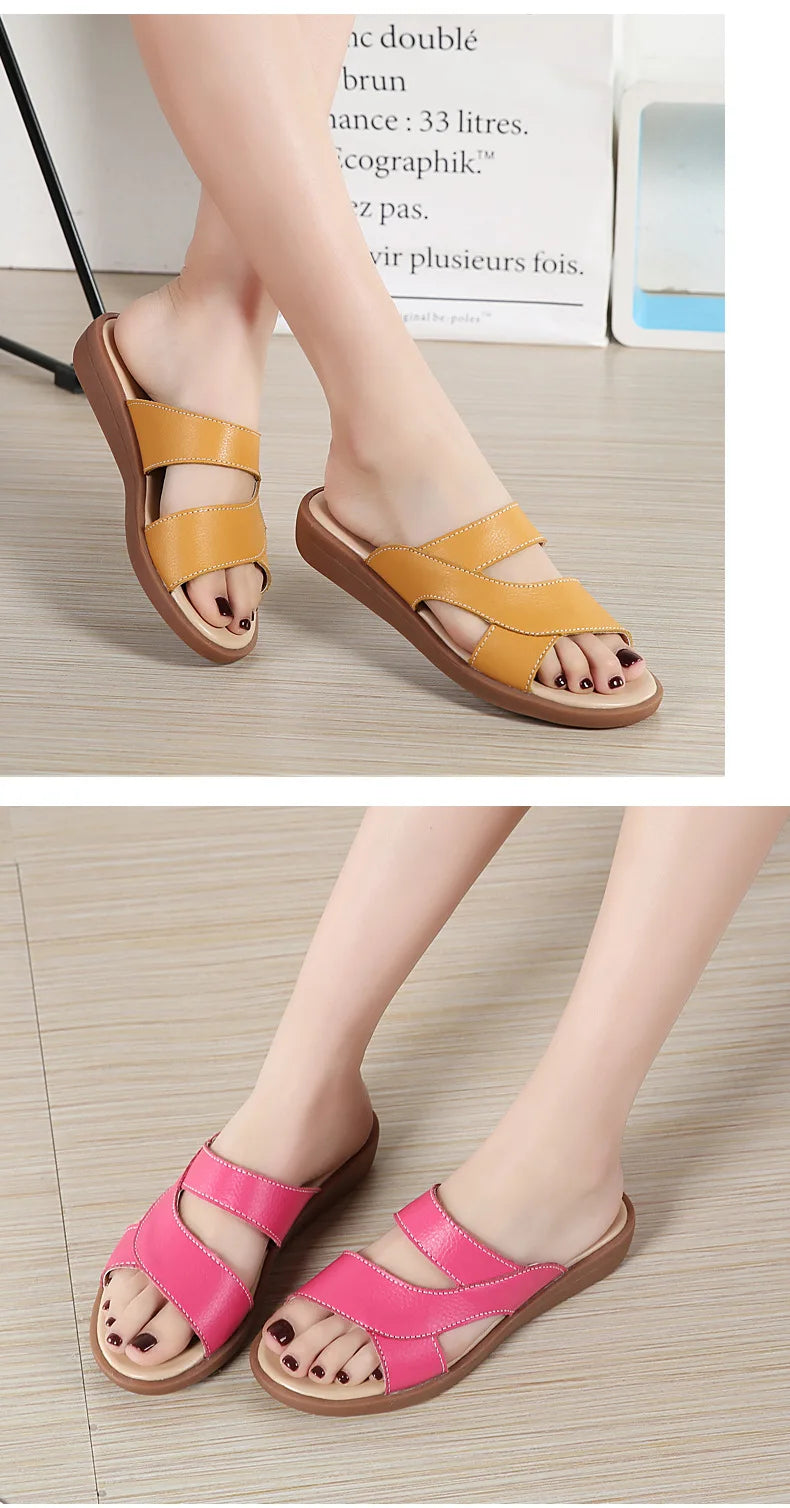 Women Old Mother Female Ladies Shoes Sandals Cow Genuine Leather Slip On Summer Beach Casual Size 35-40 YL-1802