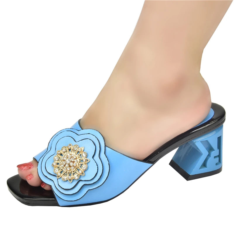 African Women Party High Heels Sexy Ladies Open Toe Slip-On Shoes Decorated with Rhinestone Plus Size for Ladies