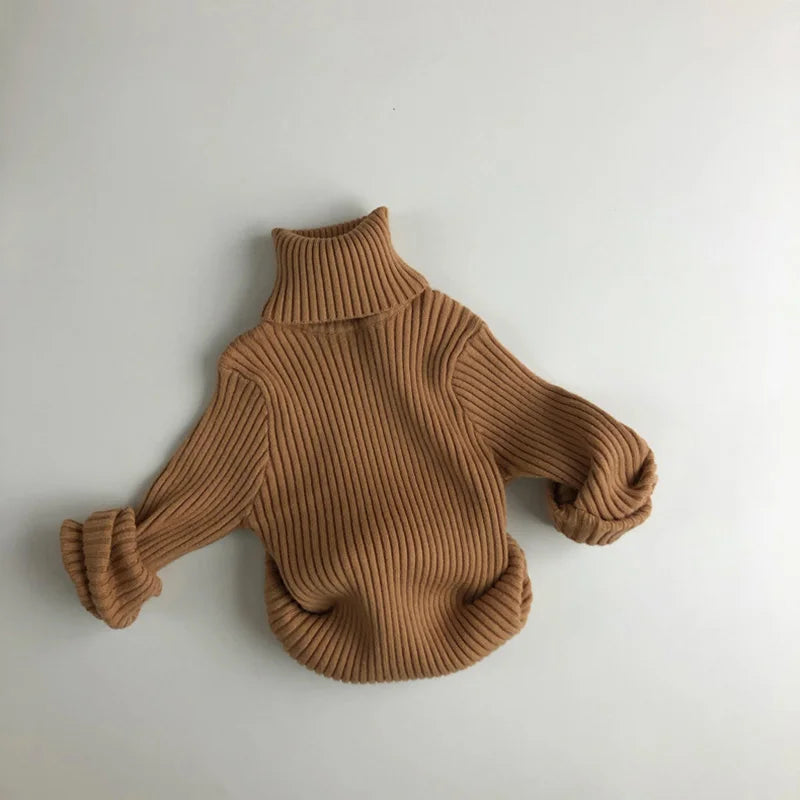 Kids Sweaters Solid Girls Sweater Brief Boys Pullover Turtleneck Knitwear For Children 1-7Y Unisex