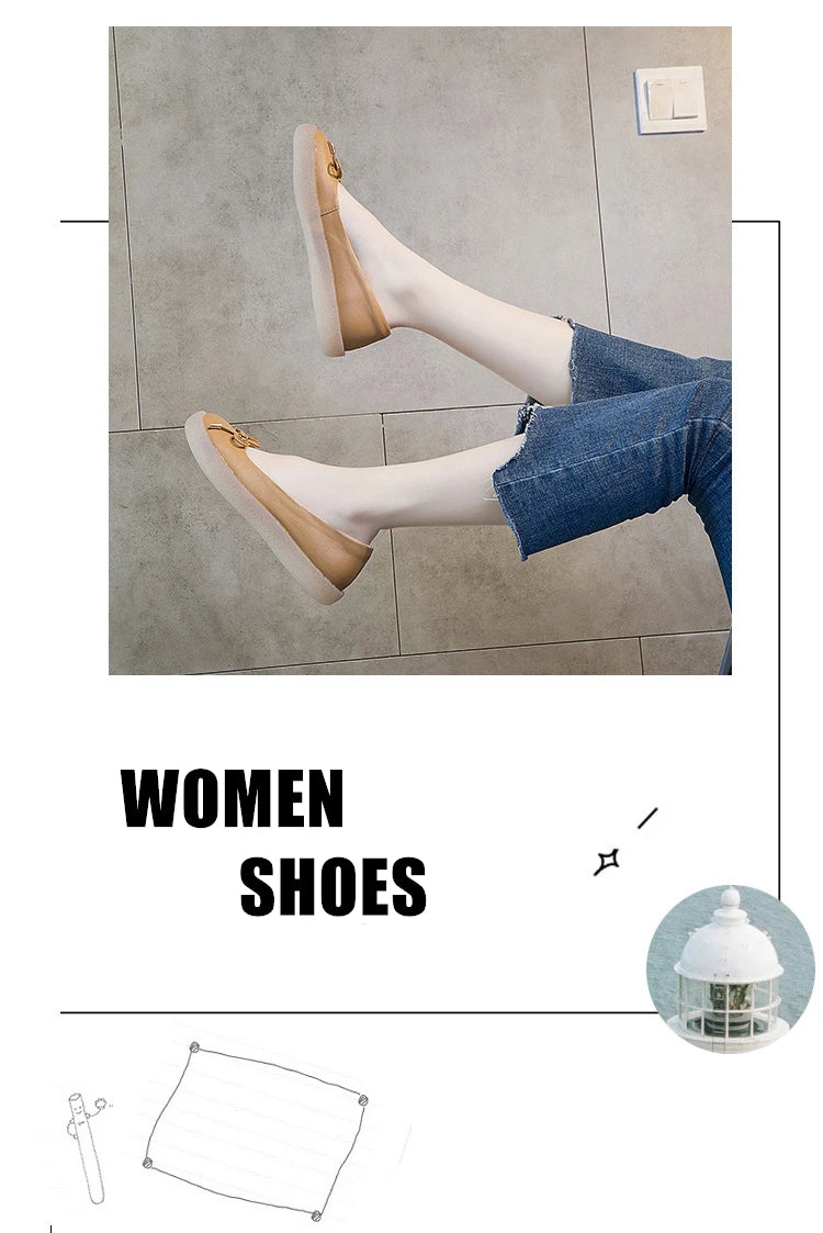 Women's Ladies Female Mother White Genuine Leather Shoes Flats Non Slip On Casual Bow Plus Size 43 42 JZ-19111