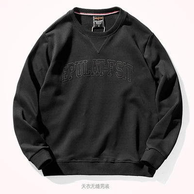Herfst- en winterhoodies van puur katoenen badstof met borduursel, herenmode, eenvoudige, gewassen ronde hals, casual sweatshirts