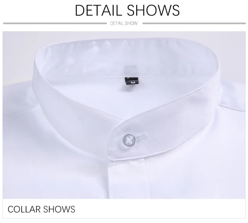 Autumn Long Sleeve Shirt Men's White Shirt Stand Collar Slim Fit Business Work Shirts for Men Plus Size 5XL
