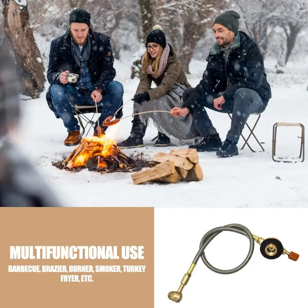 Outdoor Gas Stove Pipe Valve Stainless Steel Braided Hose Stove Burner Adapter Valve Connector For Camping Stove Accessories
