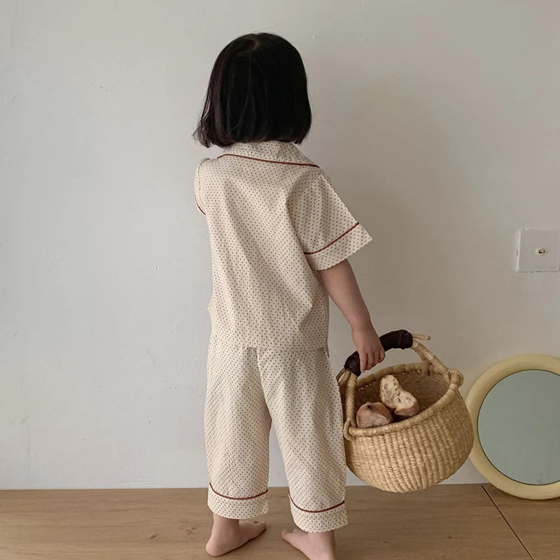 Summer Kids Pajamas Korean Print Suit for Boys and Girls Casual Cotton Sleepwear For Children 2-6T Unisex