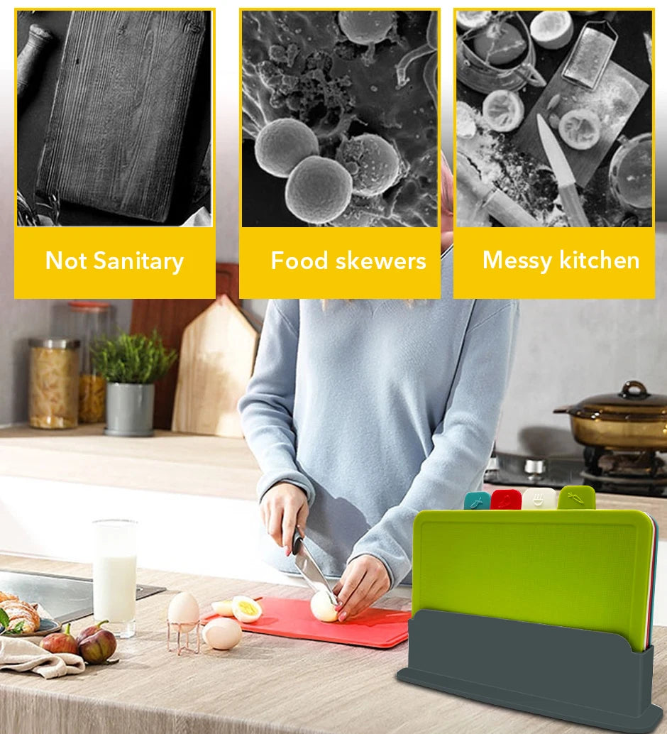 Cutting Boards with Holder 4pcs Sets for Kitchen Anti Bacterium Plastic Chopping Block Plastic Dishwasher Safe Chrismas