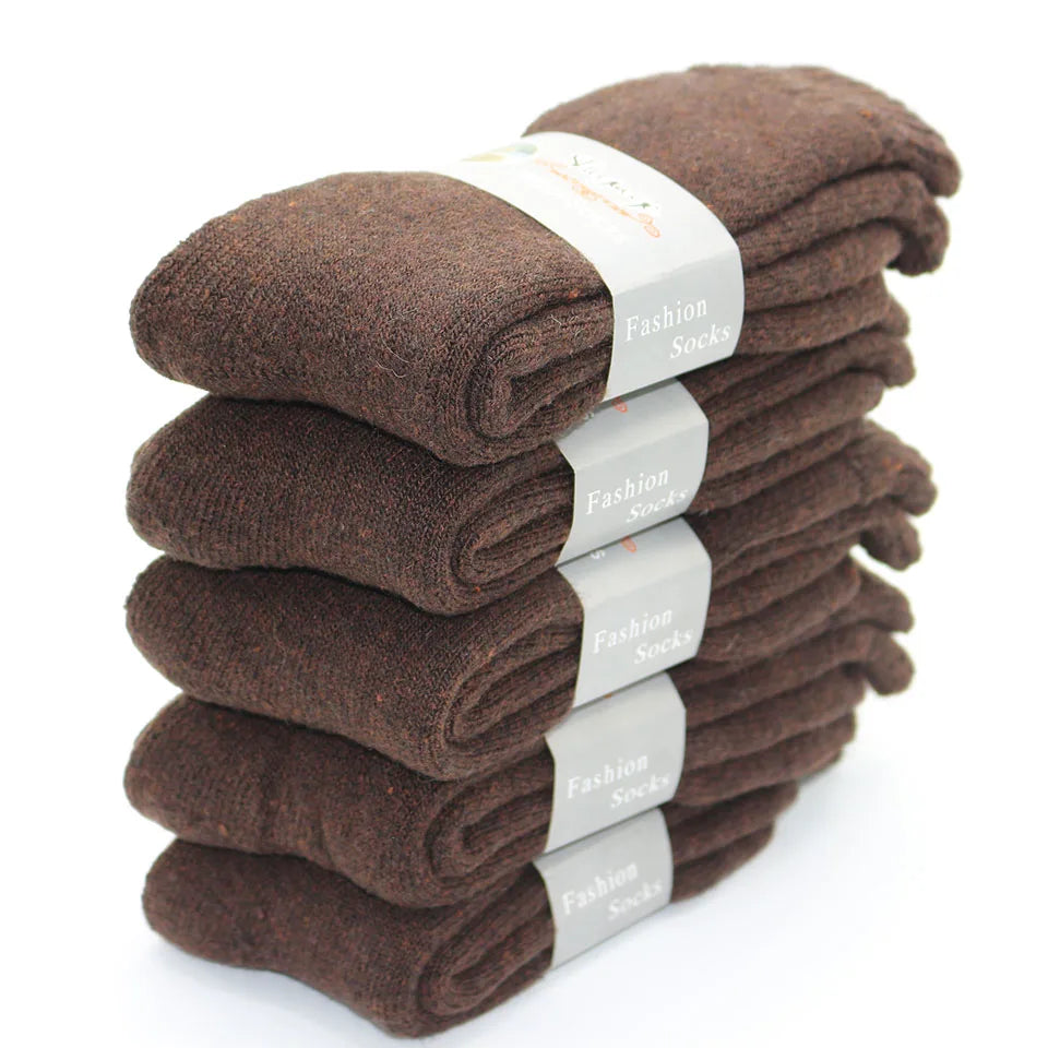 5 Pair Winter Men's Merino Wool Long Socks Thick Warm Large Size High Quality Harajuku Retro Snow Casual Anti-Freeze Pure Cashmere Socks