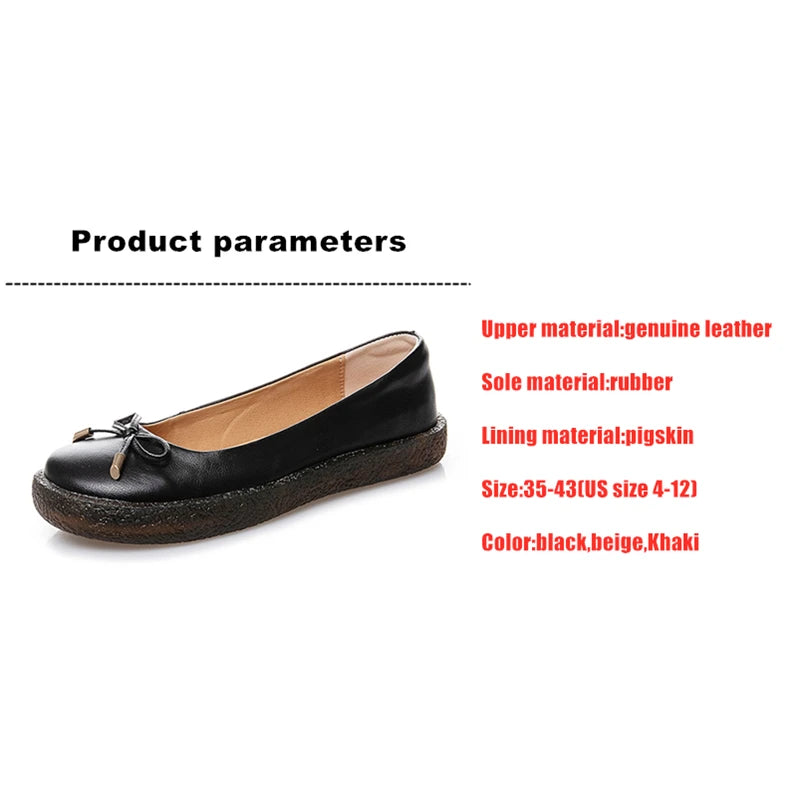 Women's Ladies Female Mother White Genuine Leather Shoes Flats Non Slip On Casual Bow Plus Size 43 42 JZ-19111