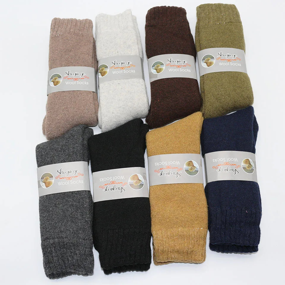 5 Pair Winter Men's Merino Wool Long Socks Thick Warm Large Size High Quality Harajuku Retro Snow Casual Anti-Freeze Pure Cashmere Socks