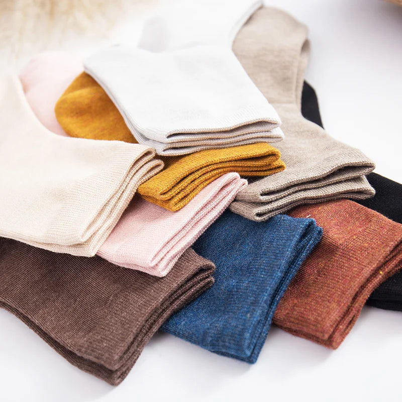 5/10 Pairs Spring Women's Harajuku Solid Thin Candy Colourful Bamboo Fibre Female Socks