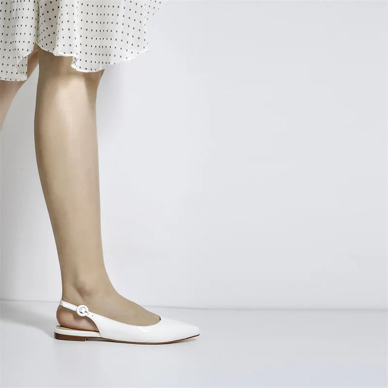 Women Pointed Toe Flats Pumps Solid Patent Leather Shallow Ankle Buckle Shoes Comfortable Office Large Size Autumn