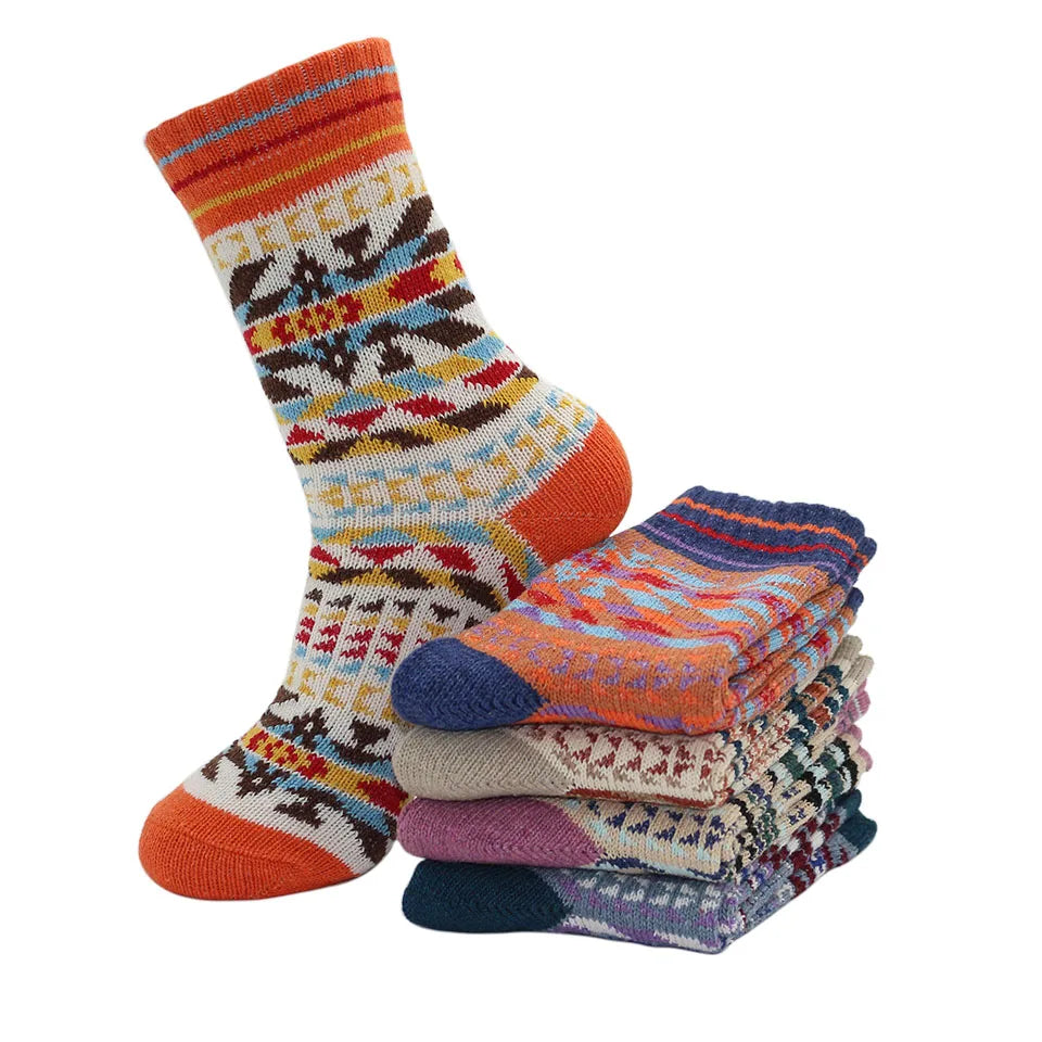 5 Pairs Winter Men's Wool Socks Harajuku Retro Warm Thick Comfortable Knitted Casual Striped Socks