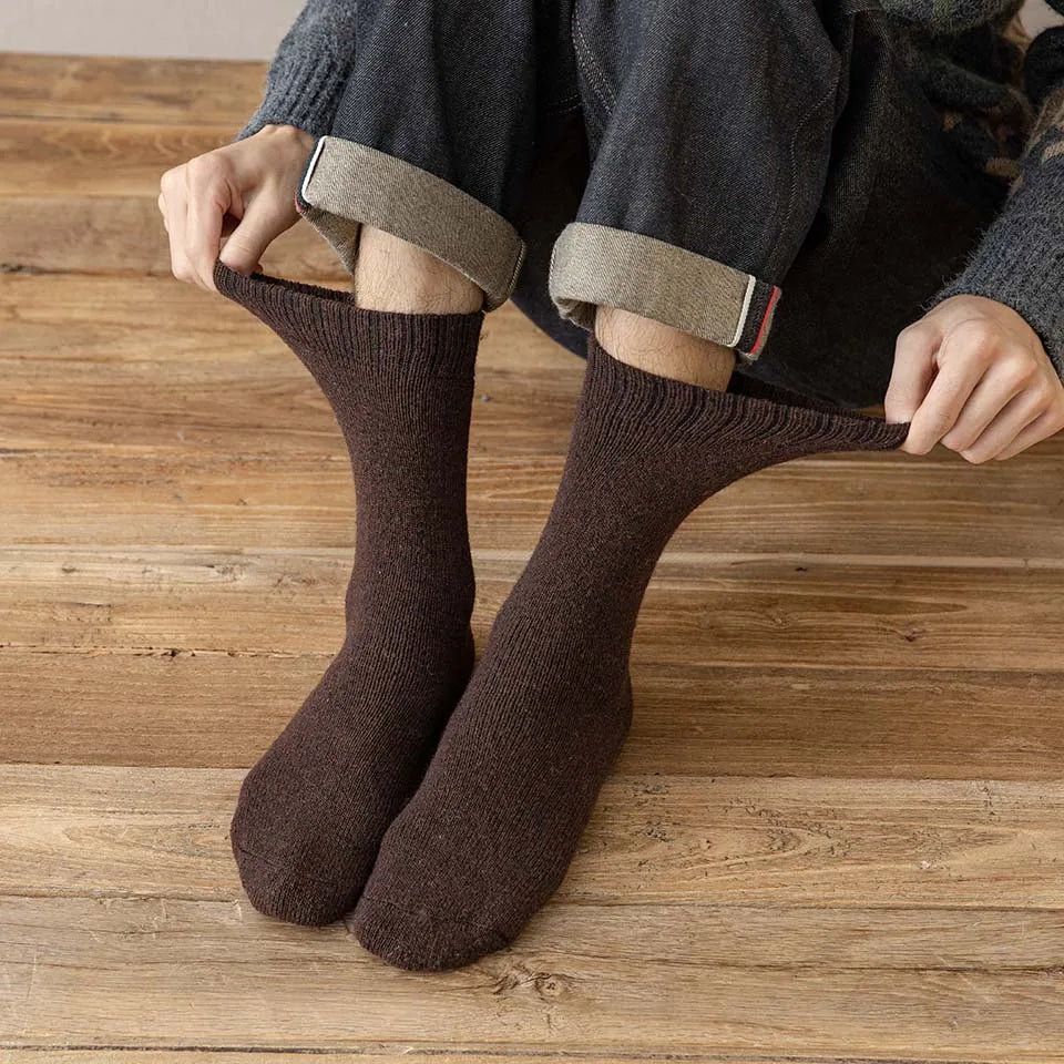 5 Pair Winter Men's Merino Wool Long Socks Thick Warm Large Size High Quality Harajuku Retro Snow Casual Anti-Freeze Pure Cashmere Socks
