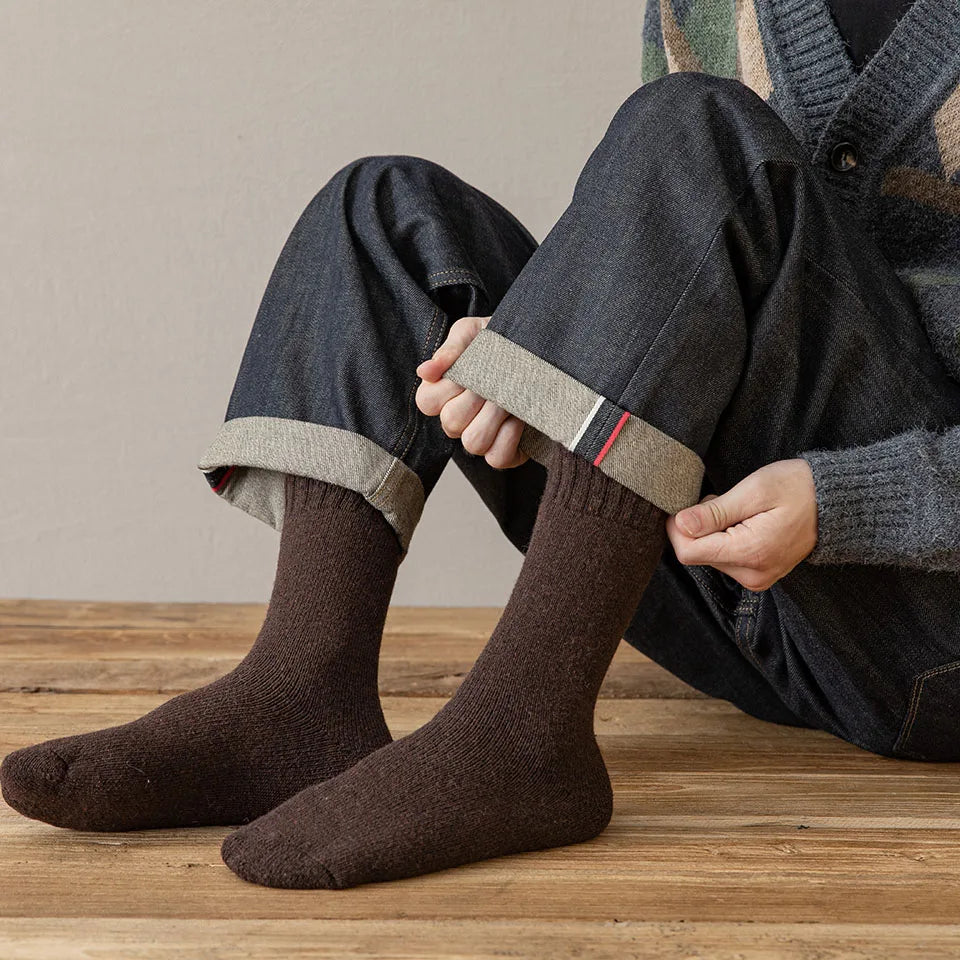 5 Pair Winter Men's Merino Wool Long Socks Thick Warm Large Size High Quality Harajuku Retro Snow Casual Anti-Freeze Pure Cashmere Socks