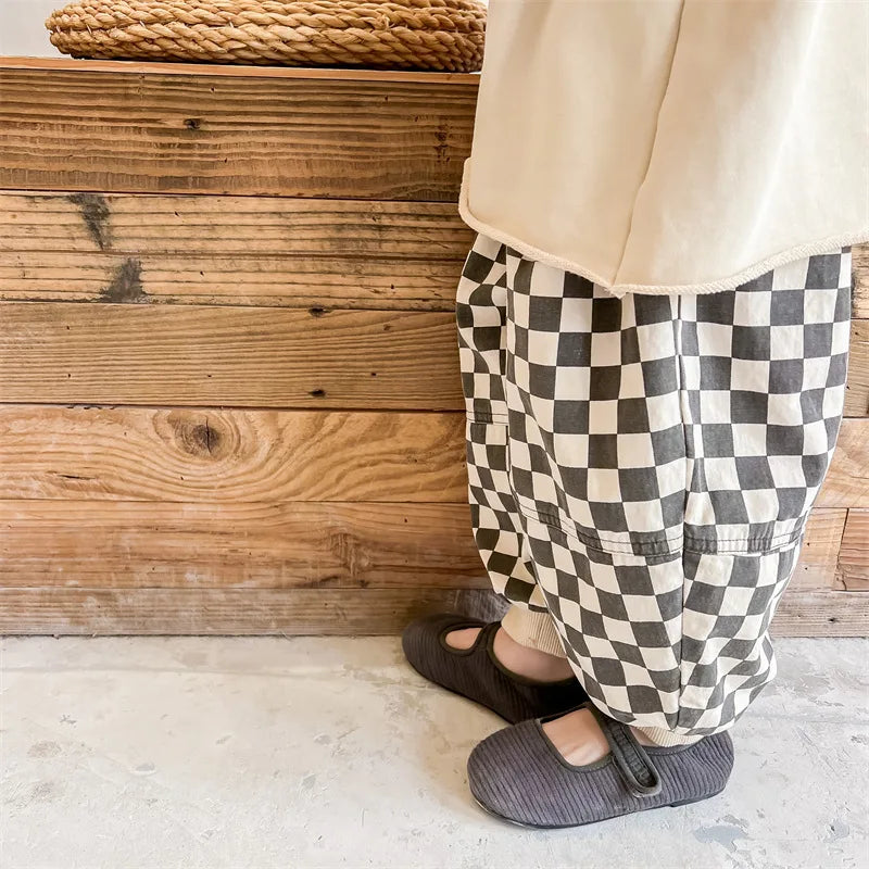 Autumn New Kids Clothes Cotton Plaid Harem Pants Boys And Girls Casual Pants For Children 12M-6T Unisex