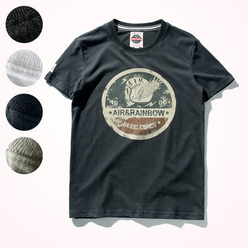 Zomer Nieuw Korte Mouw O-hals Bedrukt T-shirt Herenmode 100% Katoen Gewassen Oude Losse Geborstelde Stof Grote Maten Casual Tops