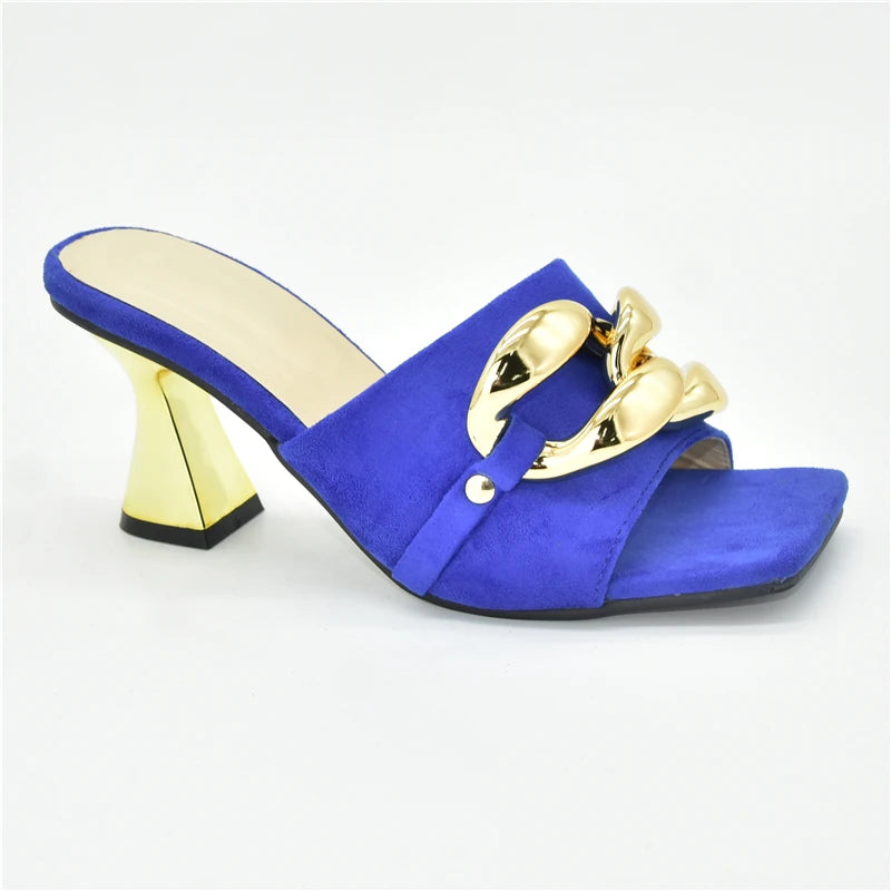 Ladies Metal Decorative Chain Wedding Bridal Shoes Ladies Open Toe High Heels Shoes Slip on Women Party Pumps