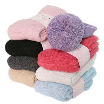 2 Pairs Women's Winter Thick Warm Casual Wool Socks For Girls Pure Colour Cashmere Socks