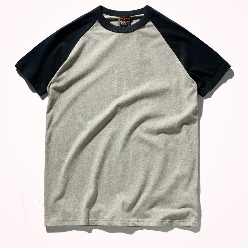 2023 Zomer Nieuw Raglanmouwen Tweekleurig Gestikt T-shirt Herenmode Korte mouwen Ronde hals 100% Katoen Casual Bottoming Top