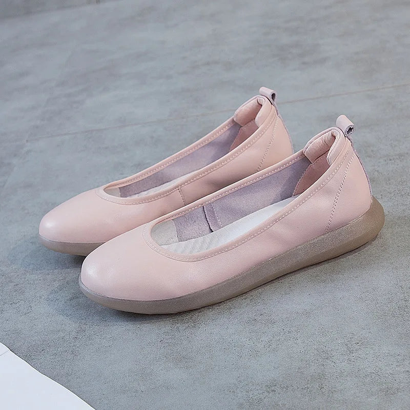 Women's Ladies Female Mother White Genuine Leather Shoes Flats Non Slip On Casual Bow Plus Size 43 42 JZ-19111