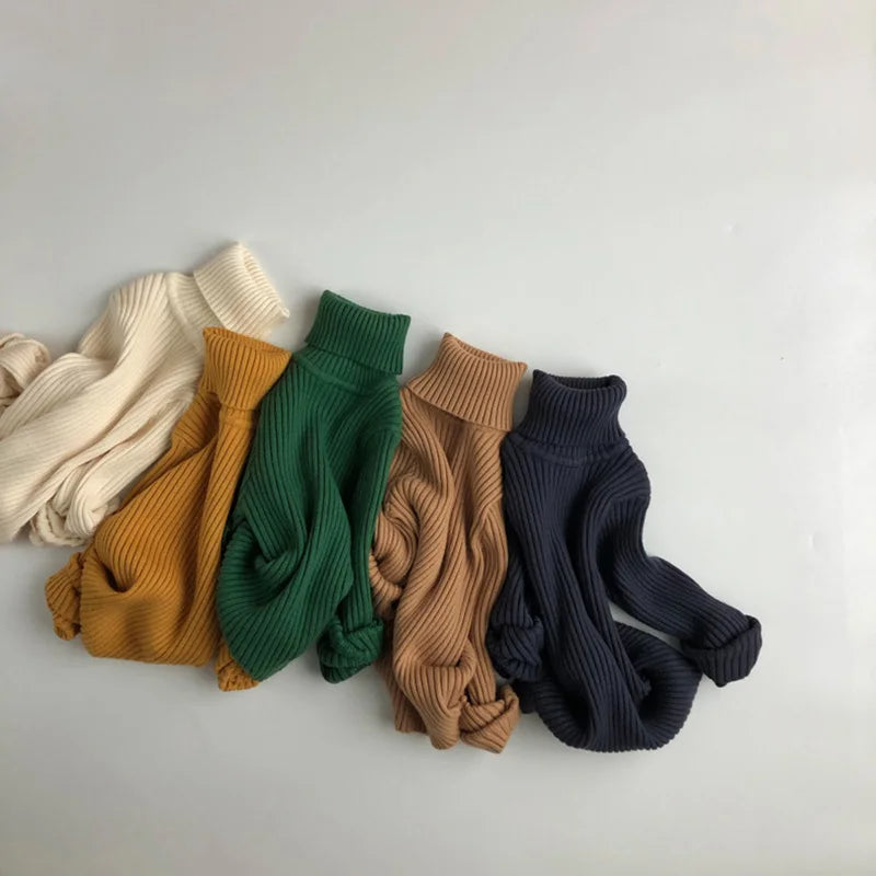 Kids Sweaters Solid Girls Sweater Brief Boys Pullover Turtleneck Knitwear For Children 1-7Y Unisex
