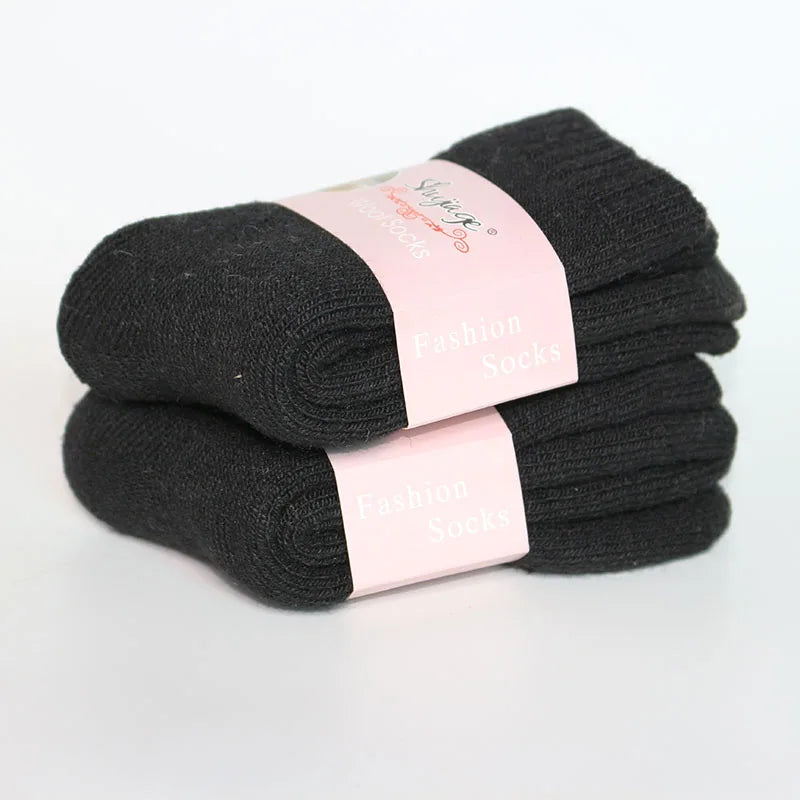 2 Pairs Women's Winter Thick Warm Casual Wool Socks For Girls Pure Colour Cashmere Socks