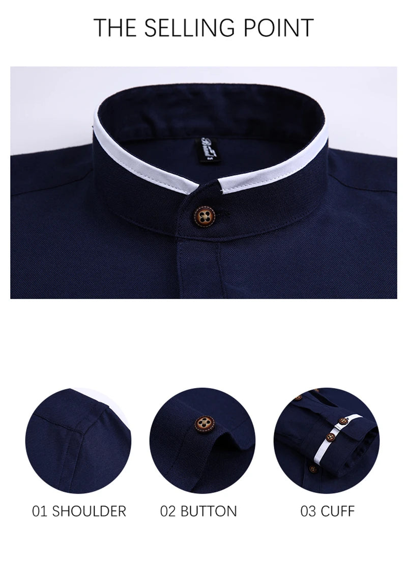 Autumn Long Sleeve Shirt Men Oversized Shirts Men Pocket Design Korean Style Stand-up Collar Slim Shirt Men's Clothing