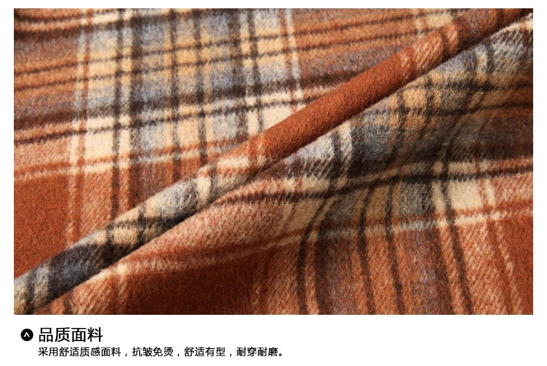 Men's Top Quality Woollen Thick Velvet Plaid Casual Baseball Collar Jacket, Korean Windbreaker Male Coats