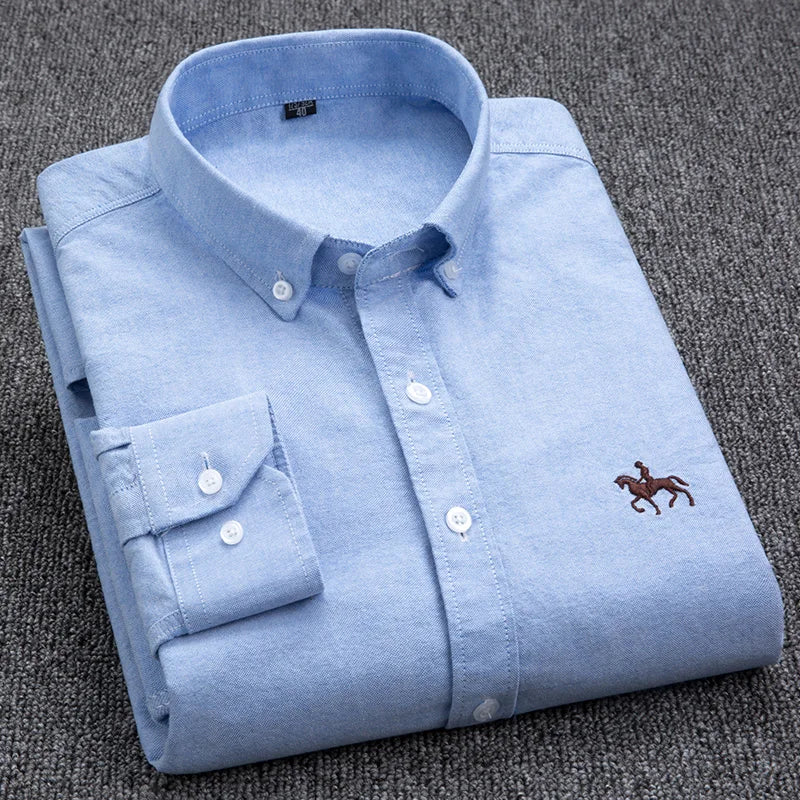 Oxford Fabric Shirts Men High Quality Long Sleeve Solid Smart Shirt Designer Regular Fit Brand Navy Korean Korean Mens Clothing
