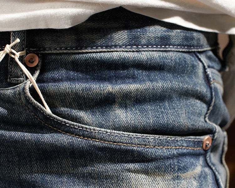 353# Autumn and Winter New Japanese Retro Heavyweight Tooling Jeans Men's Fashion Washed Old Straight Loose Elastic Casual Pants