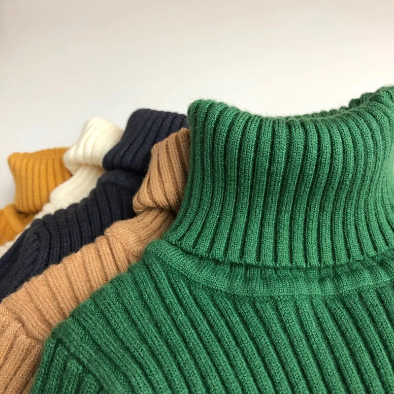 Kids Sweaters Solid Girls Sweater Brief Boys Pullover Turtleneck Knitwear For Children 1-7Y Unisex