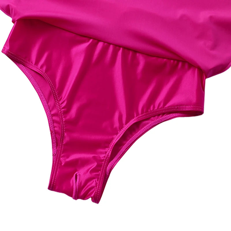 Shiny Satin Glossy Women's High Waist Stretch Workout Fitness Volleyball Shorts Running Double Layer Open Crotch Sports swimwear