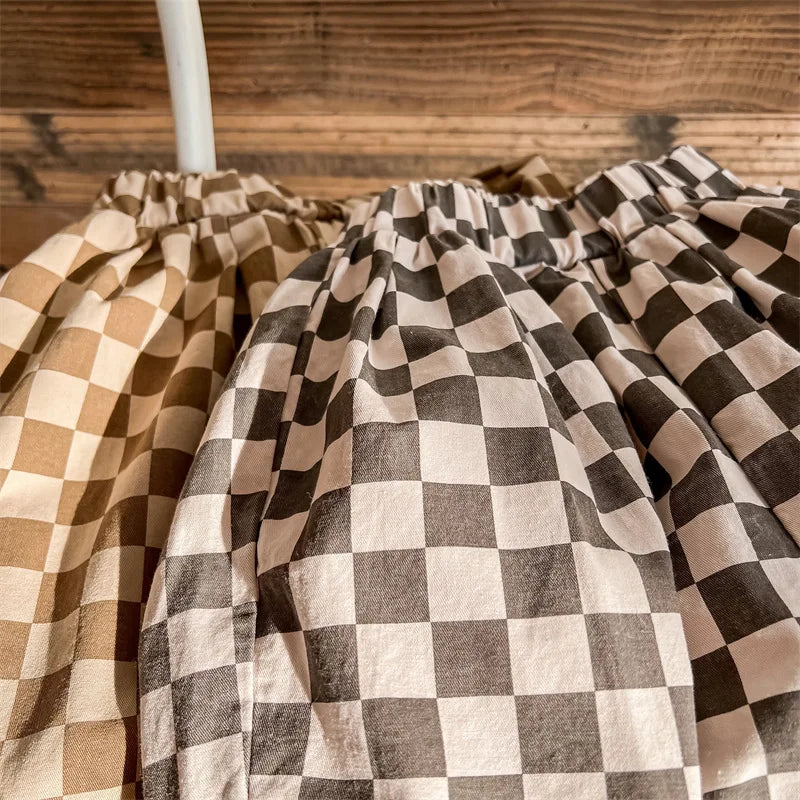 Autumn New Kids Clothes Cotton Plaid Harem Pants Boys And Girls Casual Pants For Children 12M-6T Unisex