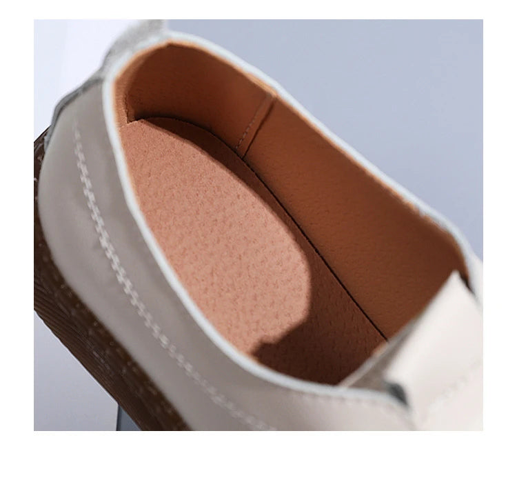 Women Ladies Mother Female Genuine Leather Flats Loafers White Shoes Soft Non Slip Vulcanized Shoes Size 35-41