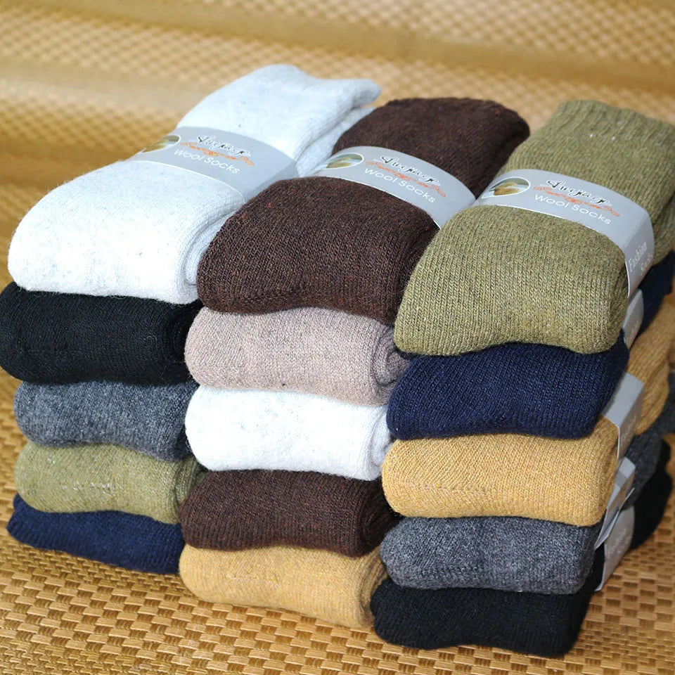 5 Pair Winter Men's Merino Wool Long Socks Thick Warm Large Size High Quality Harajuku Retro Snow Casual Anti-Freeze Pure Cashmere Socks