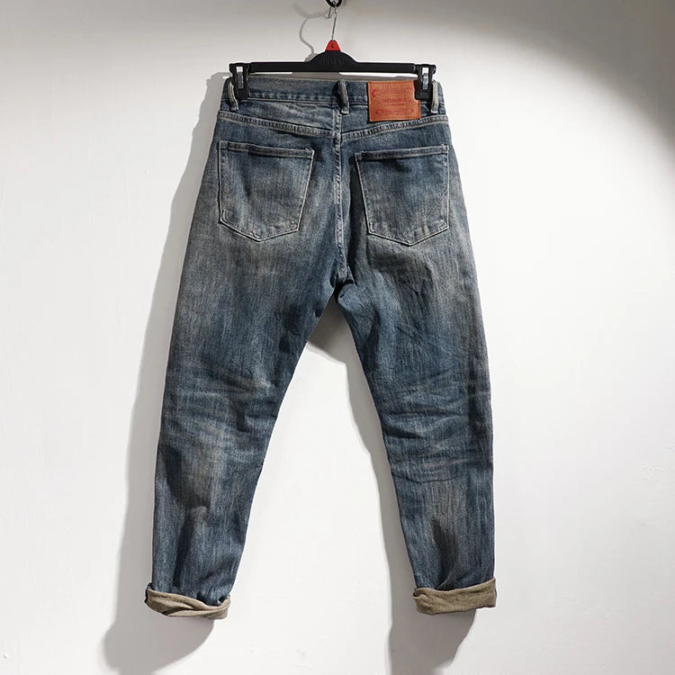 353# Autumn and Winter New Japanese Retro Heavyweight Tooling Jeans Men's Fashion Washed Old Straight Loose Elastic Casual Pants