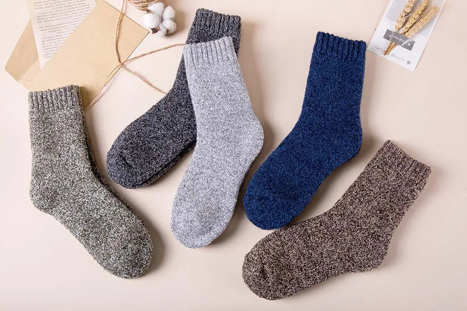 5 Pairs Winter Men's Merino Wool Socks Super Thick Warm High Quality Harajuku Retro Snow Casual Antifreeze Socks