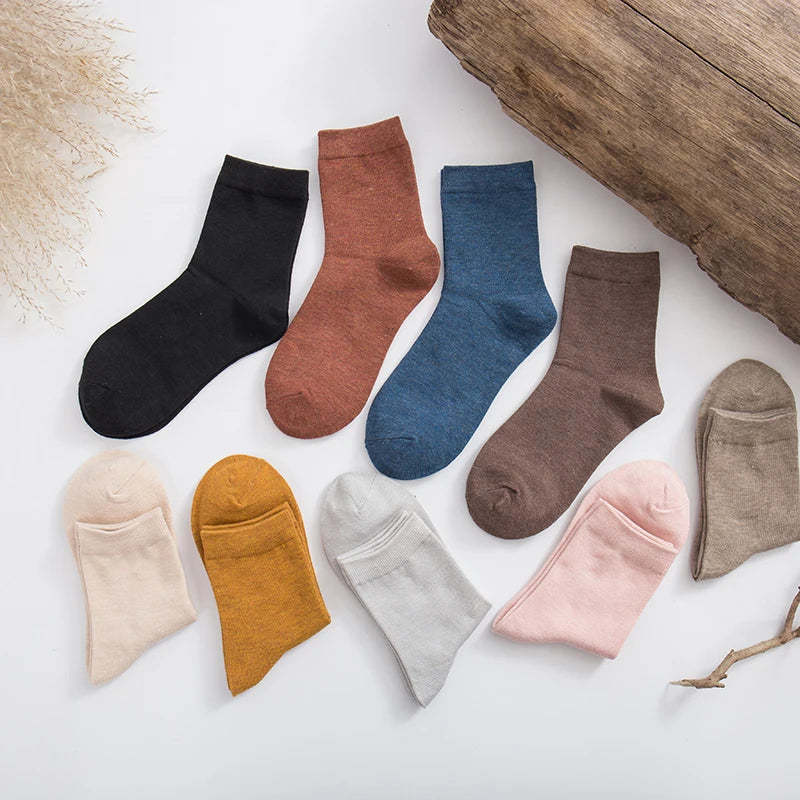 10 Pairs Women's Solid Colour Bamboo Fibre Socks Korean Casual Fashion Breathable Harajuku Female Socks
