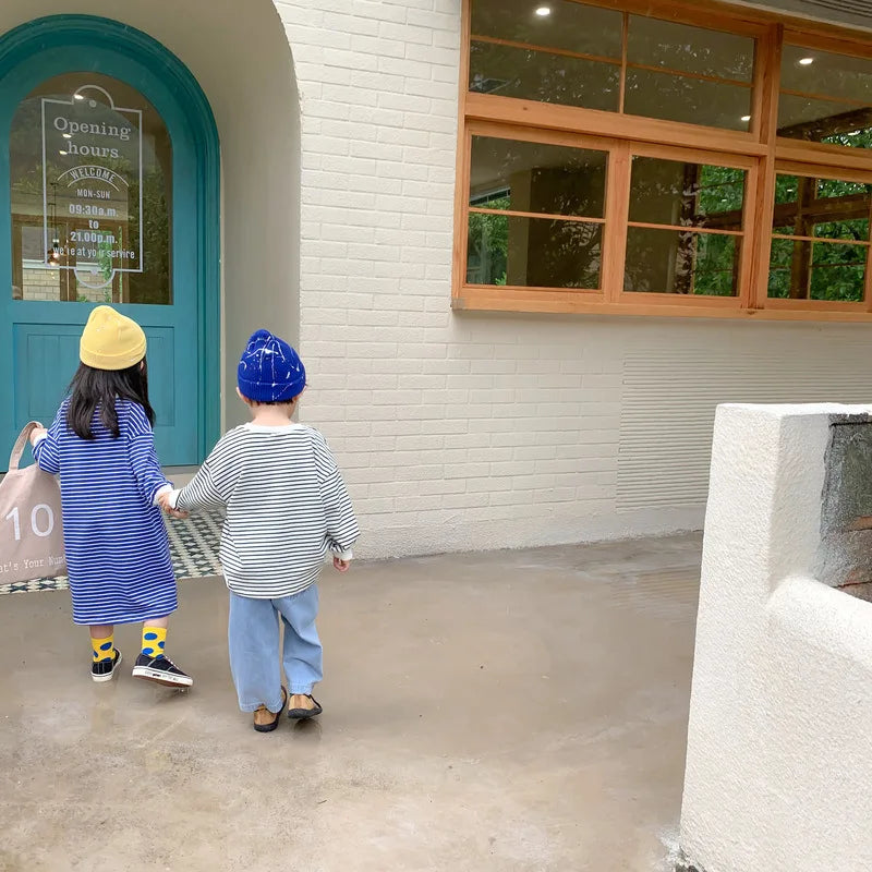 Kids Clothes Brother and Sister Hoodies Striped Girls Boys Sweatshirts For Children 12M-6T